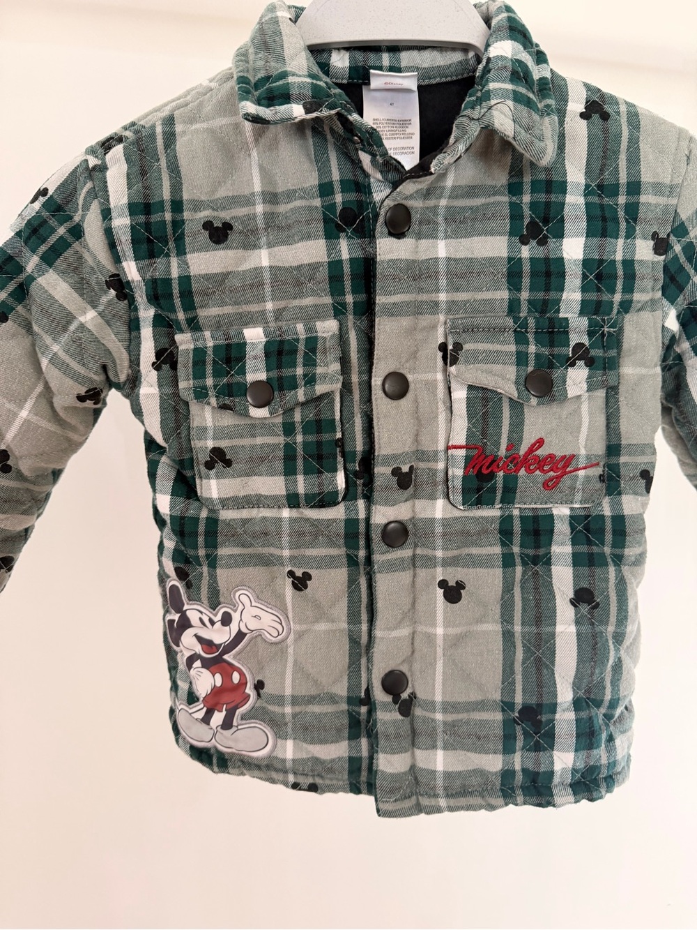 Disney Mickey 4T Green Plaid Boys Quilted Jacket